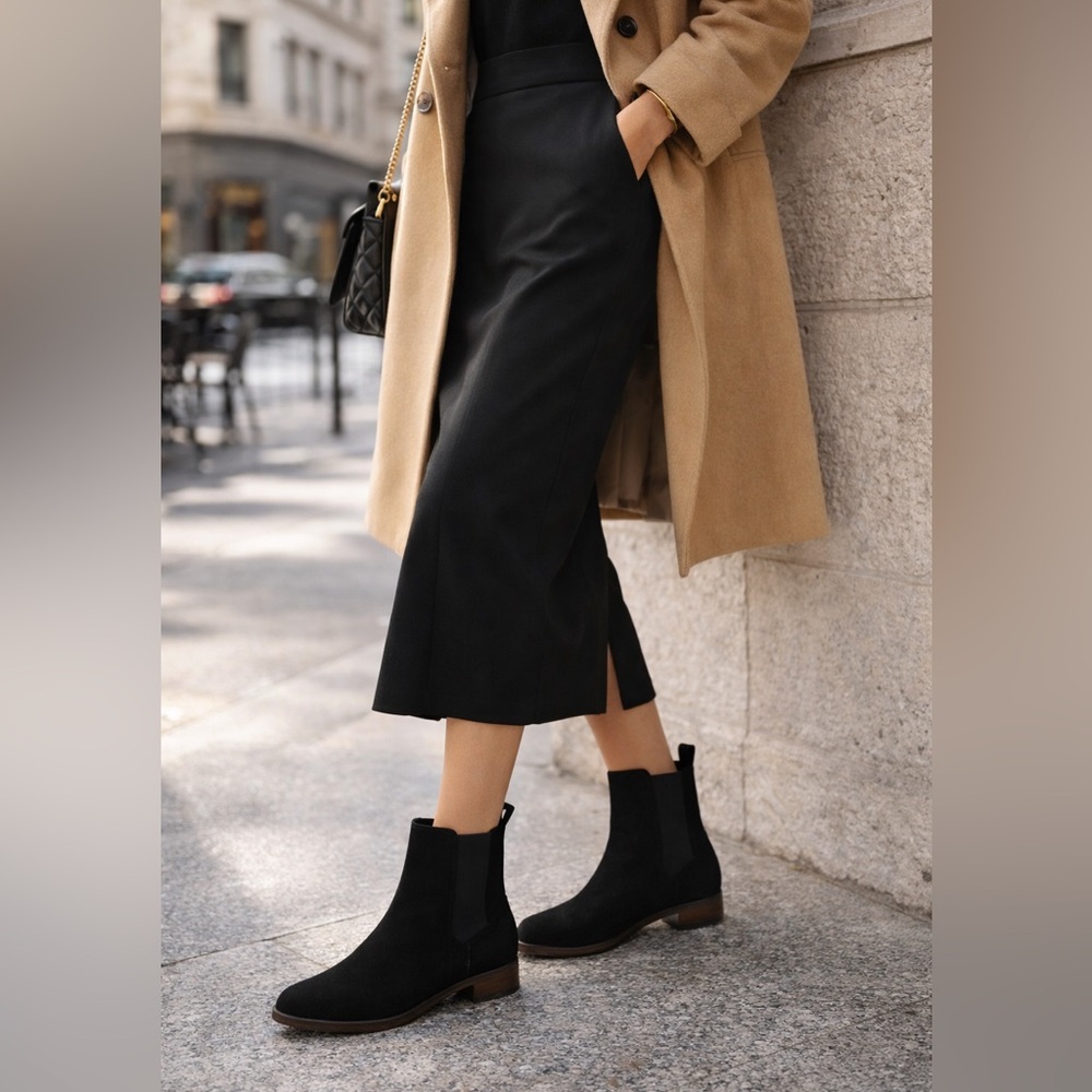 Emanuele Crasto Black Suede Leather Chelsea Boots Made in Italy Size 38